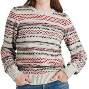 Nwot Lucky Brand Beige Fair Isle Cotton Wool blend Sweater
